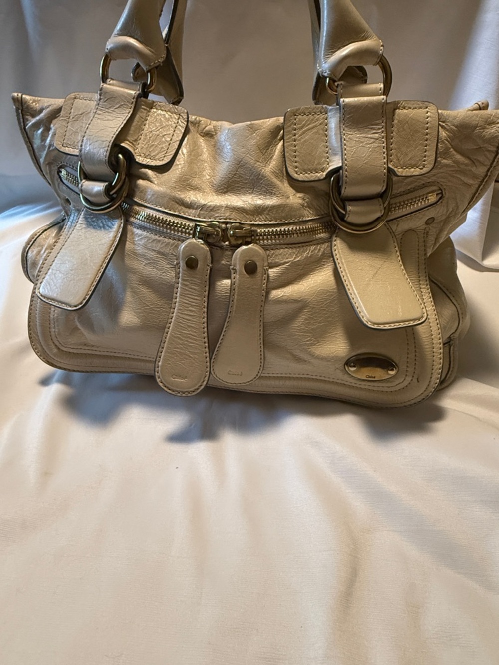 Chloe Bay Leather Satchel Cream Large Authentic Bag Vintage Y2K